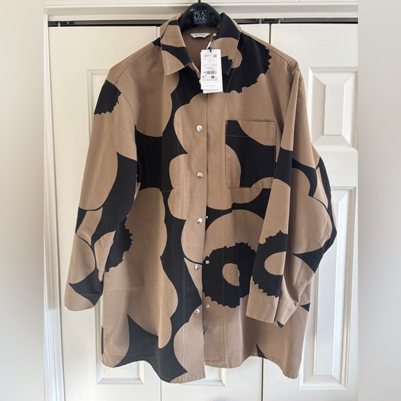 Marimekko Abstraktio Unikko cotton shirt jacket with snap buttons Size 44 - Picture 2 of 7